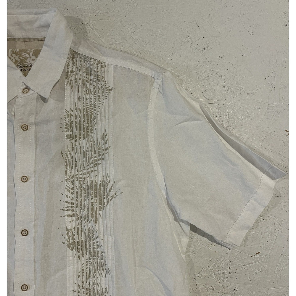 Tasso Elba Island Natural Linen Wooden Button Up Shirt Men's Size Large White - Picture 7 of 11